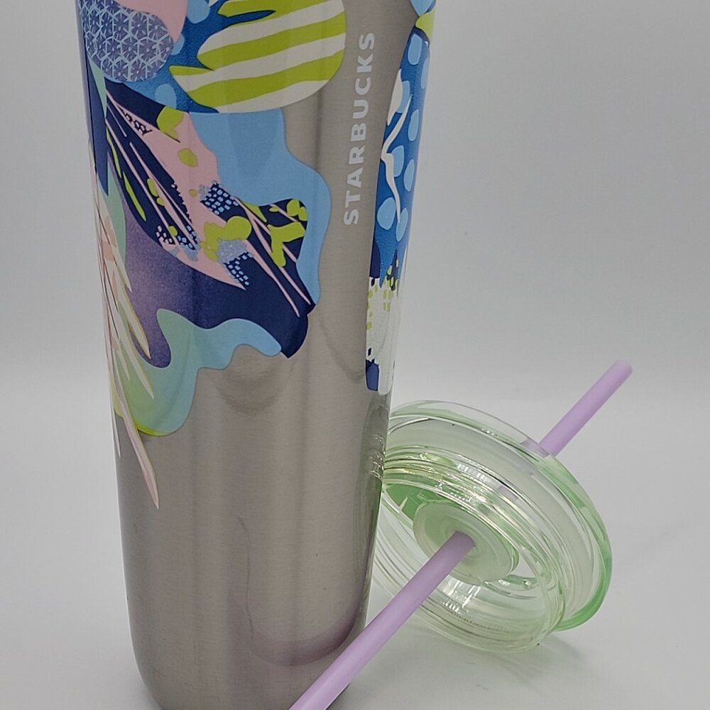 Starbucks 24 oz Cold Tumbler Stainless Double Wall Sip or Straw Lid SPRING Print